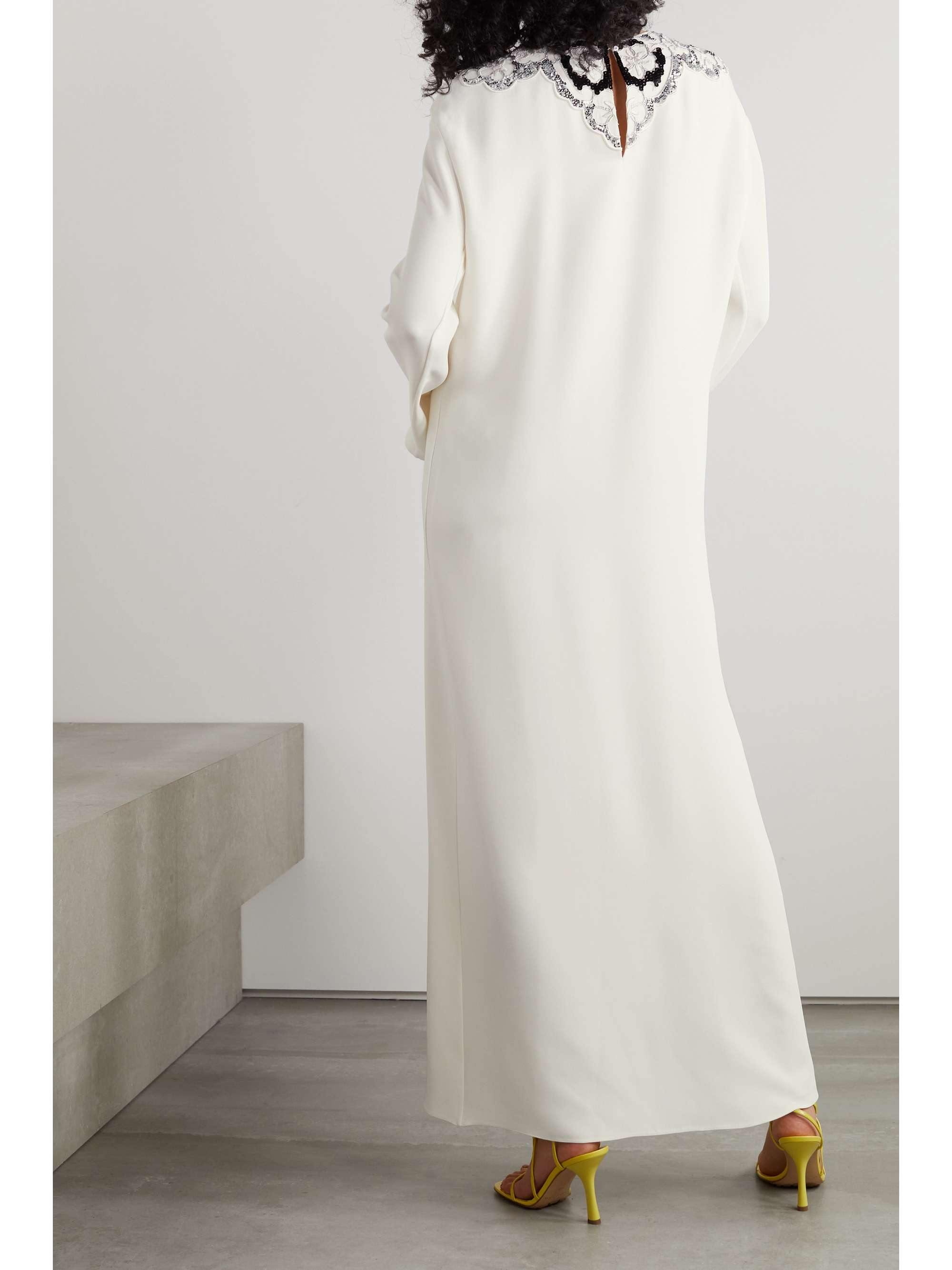 VALENTINO GARAVANI Embroidered sequined silk-crepe maxi dress