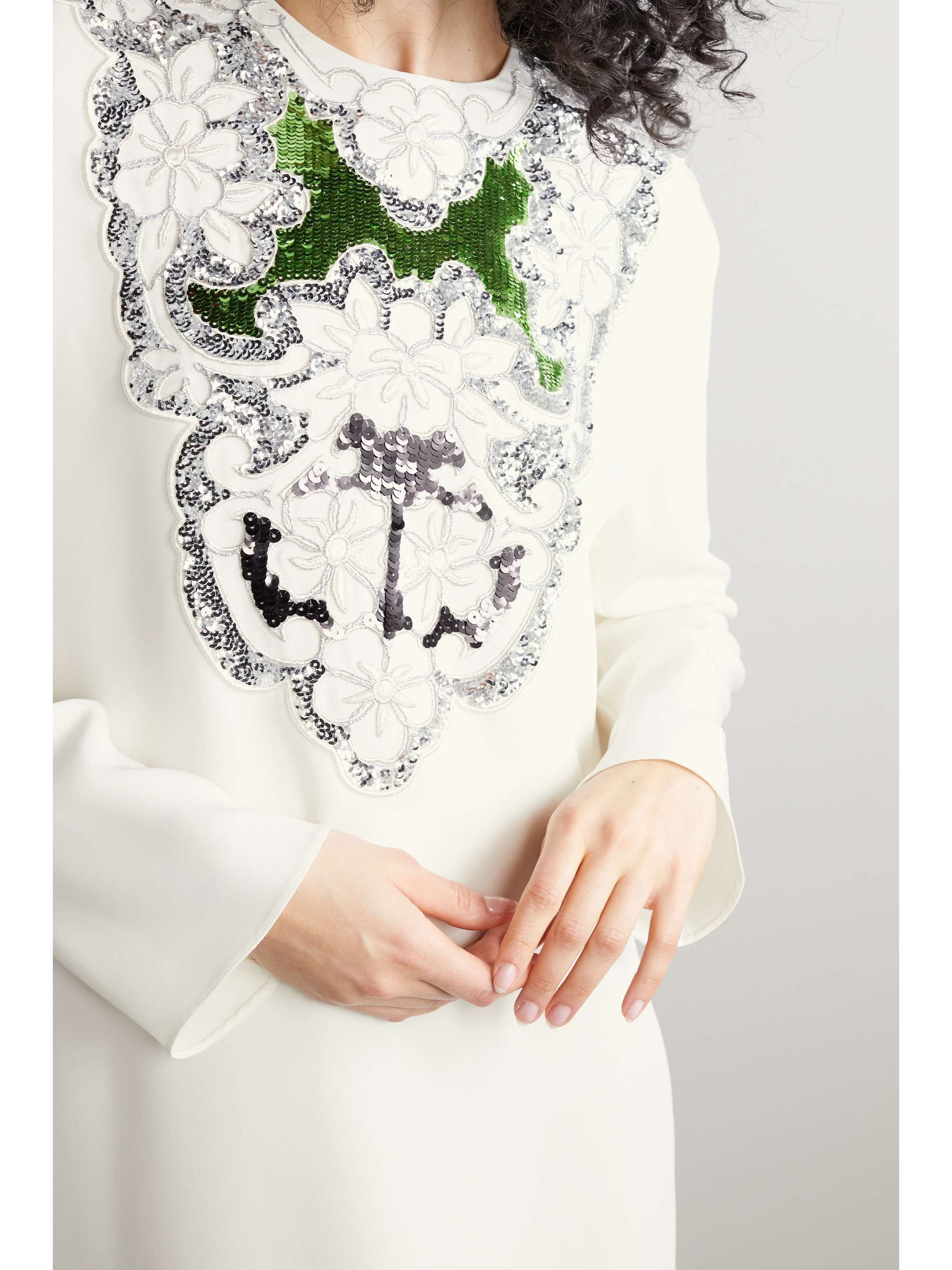 Ivory Embroidered sequined silk-crepe maxi dress | VALENTINO | NET 