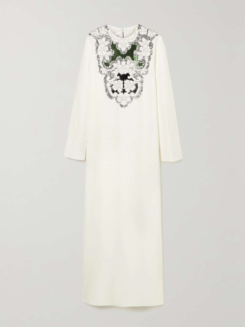 Valentino Garavani Embroidered Sequined Silk-crepe Maxi Dress
