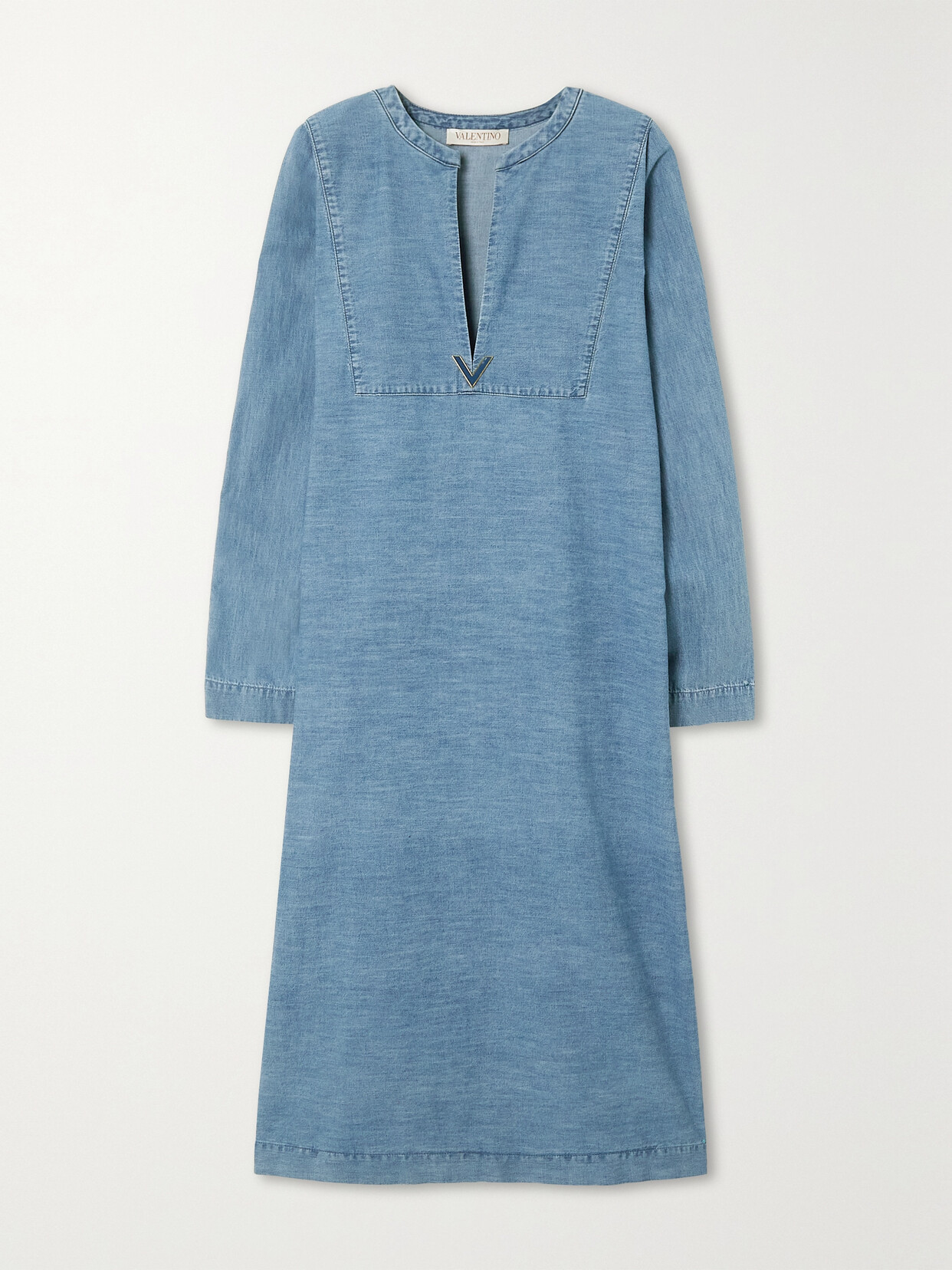Valentino Embellished Denim Midi Dress In Blue