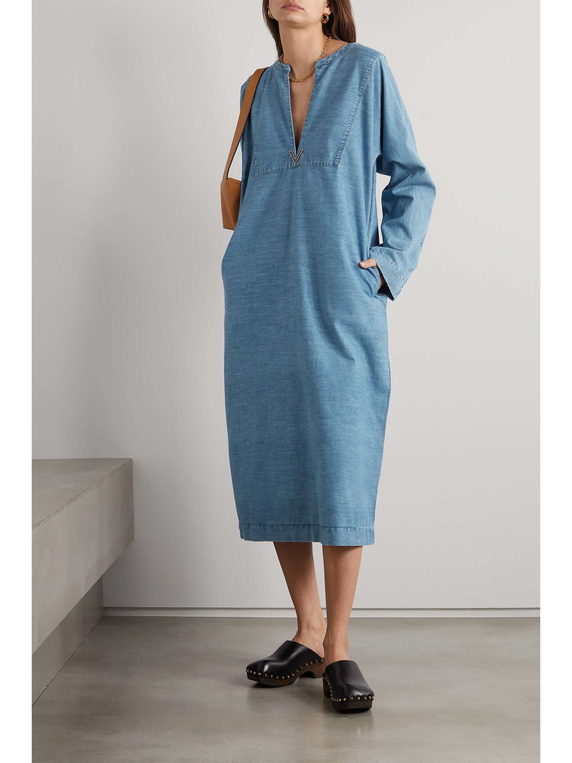 Light denim Embellished denim midi dress VALENTINO NETAPORTER