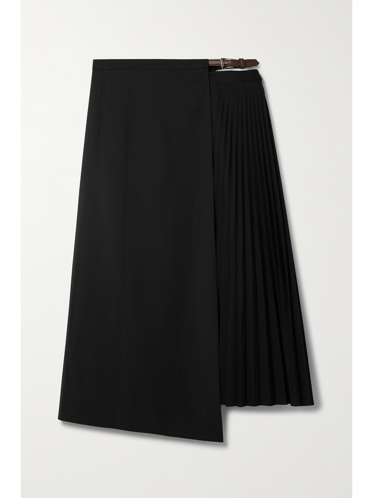 TIBI BELTED PLEATED WOVEN WRAP SKIRT