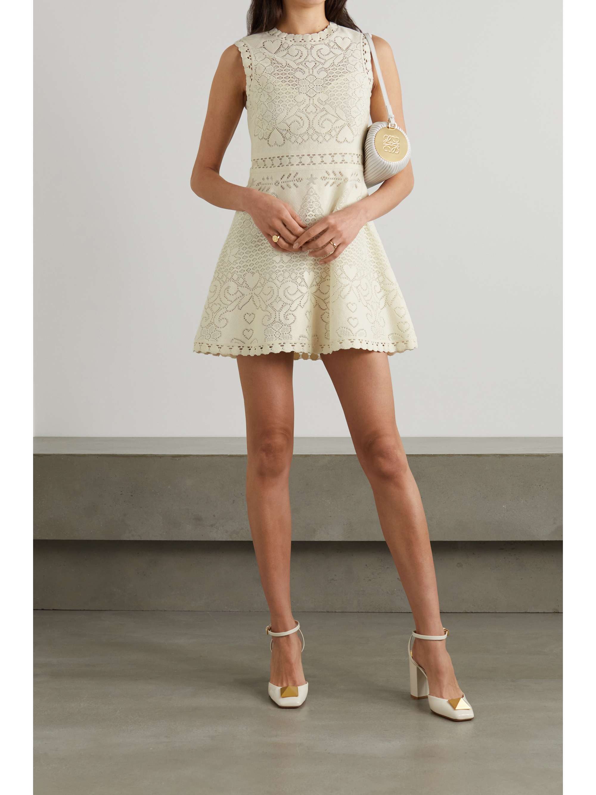 Cream Crocheted cotton-blend mini dress ...