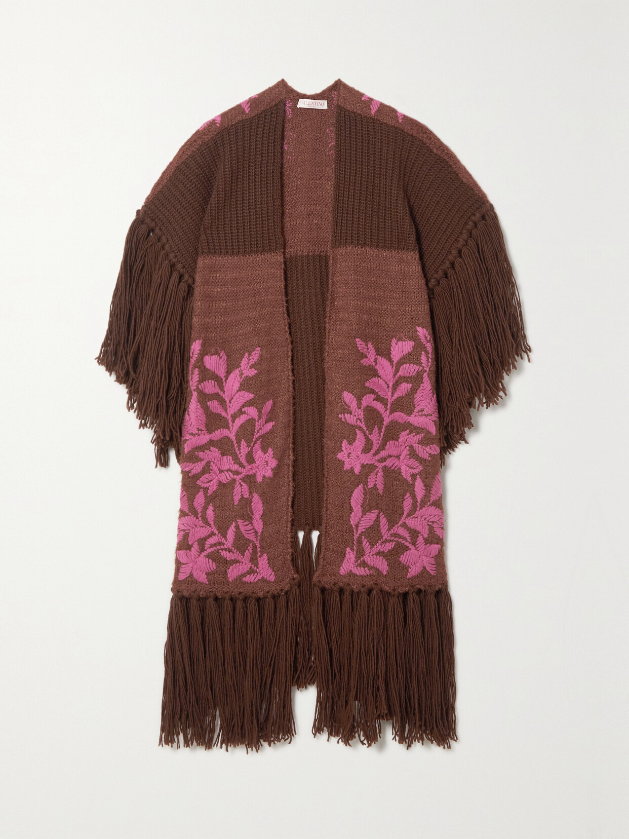 Valentino Garavani Fringed Embroidered Wool And Silk-blend Wrap - Brown
