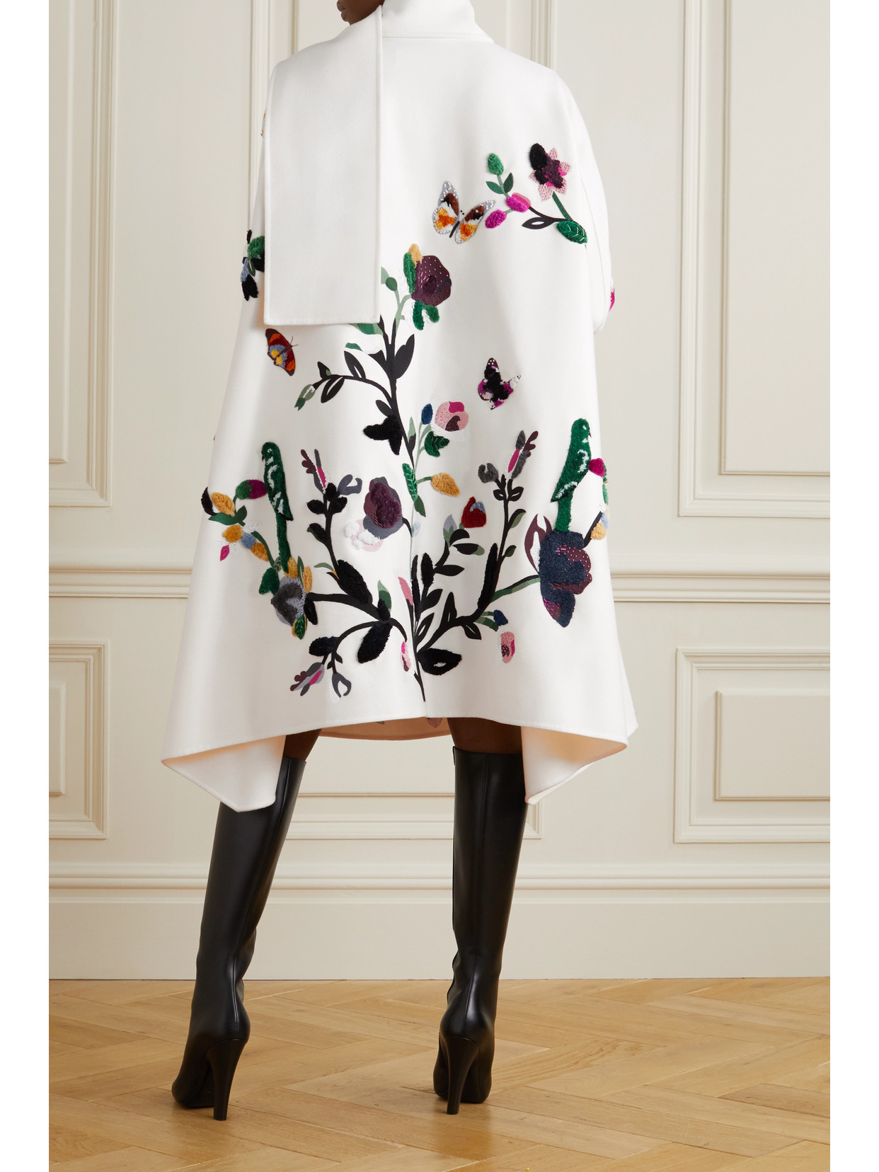 VALENTINO EMBROIDERED EMBELLISHED WOOL AND CASHMERE-BLEND FELT COAT