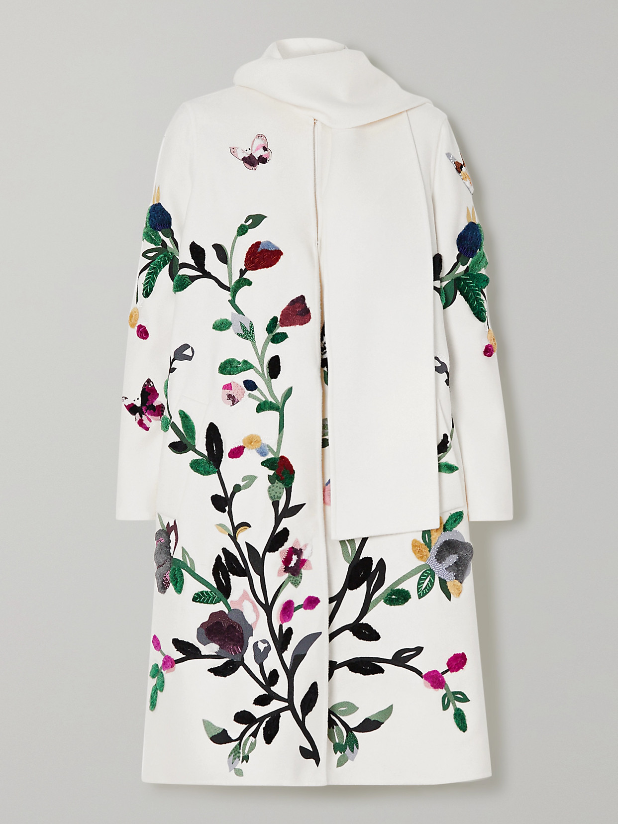 VALENTINO EMBROIDERED EMBELLISHED WOOL AND CASHMERE-BLEND FELT COAT