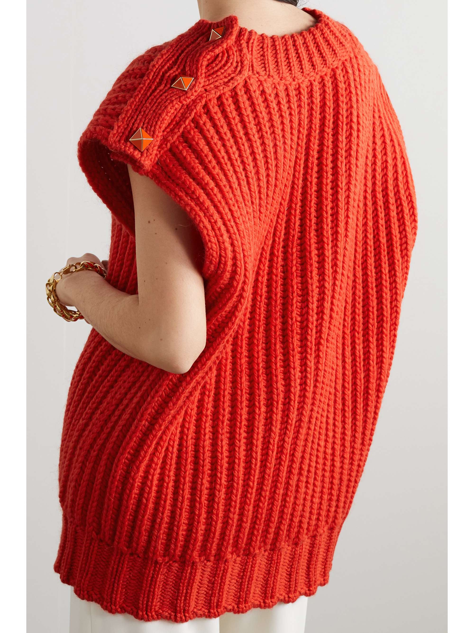 VALENTINO GARAVANI Oversized studded ribbed wool and mohair-blend tank
