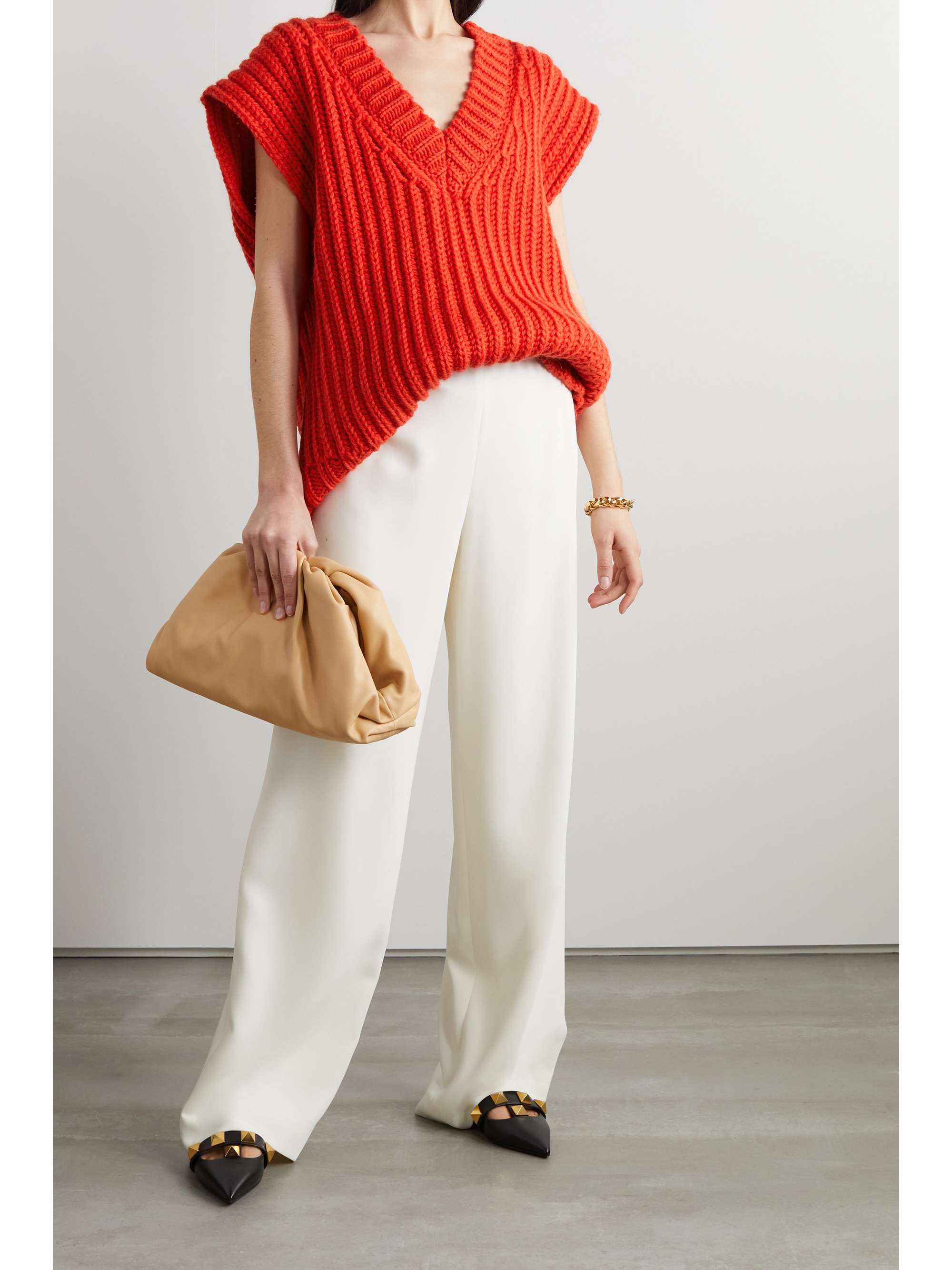 VALENTINO GARAVANI Oversized studded ribbed wool and mohair-blend tank