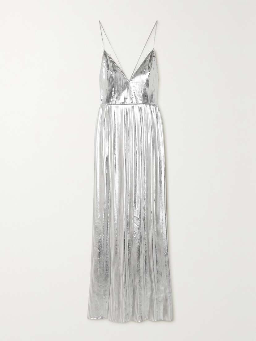 Valentino Garavani Pleated Metallic Coated-chiffon Gown
