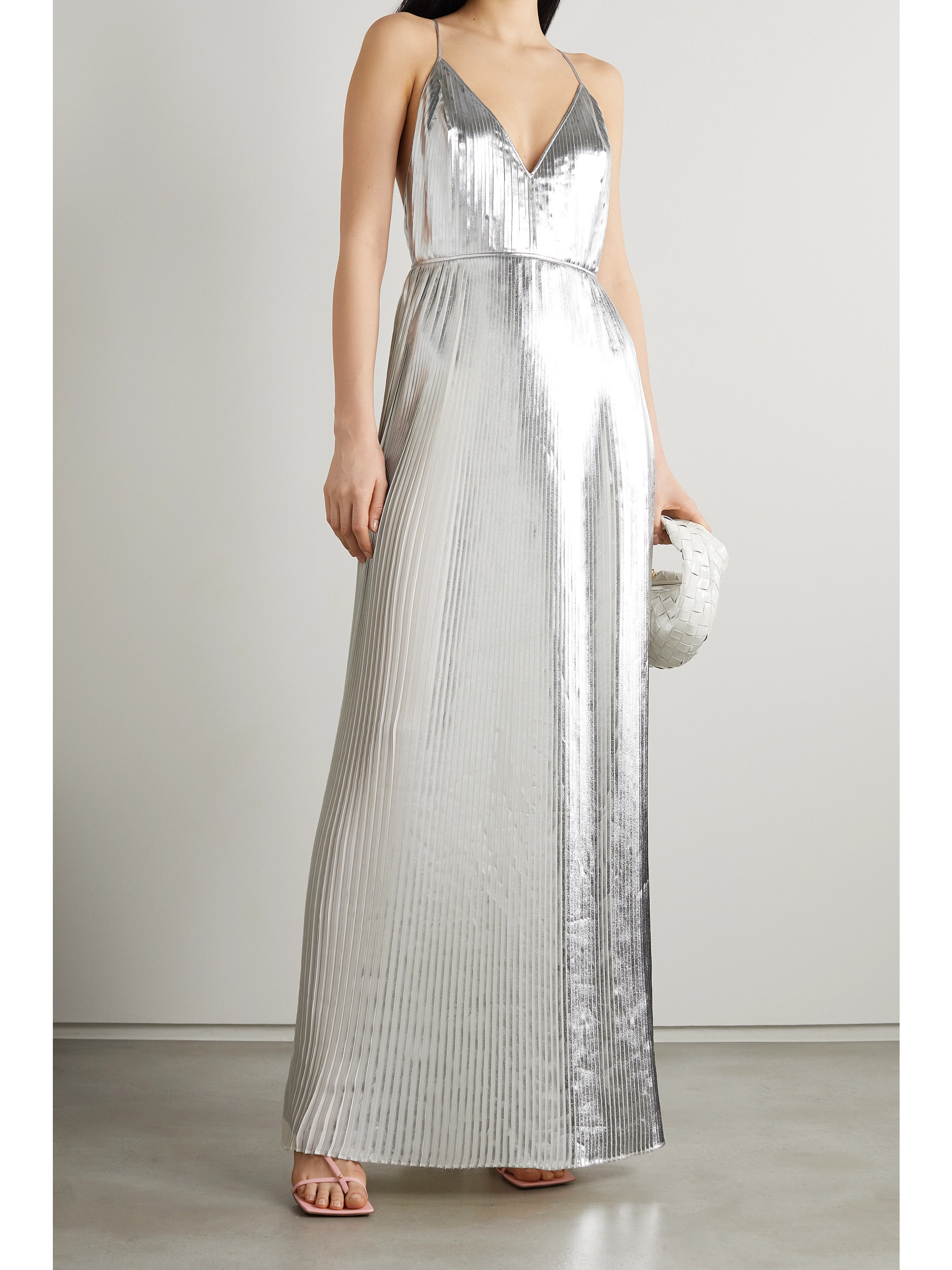 Valentino Garavani Pleated metallic coated-chiffon gown