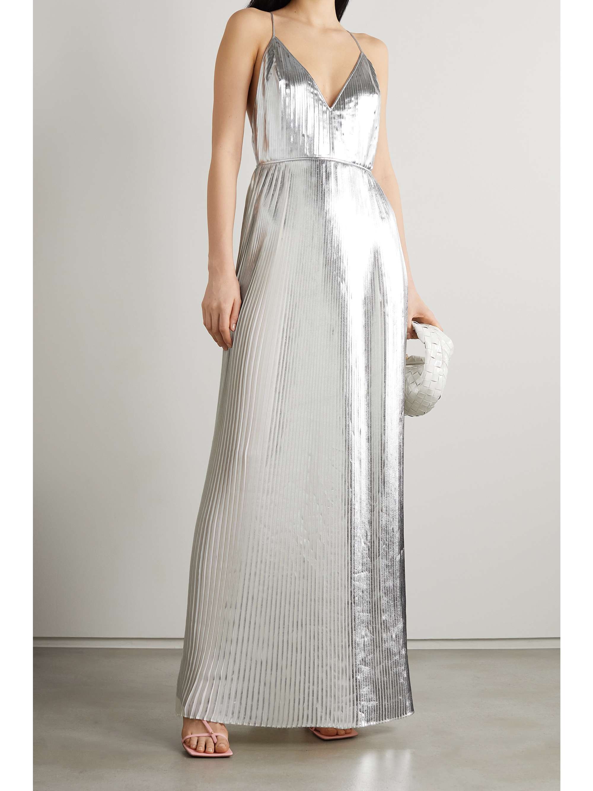 pleated silver dress