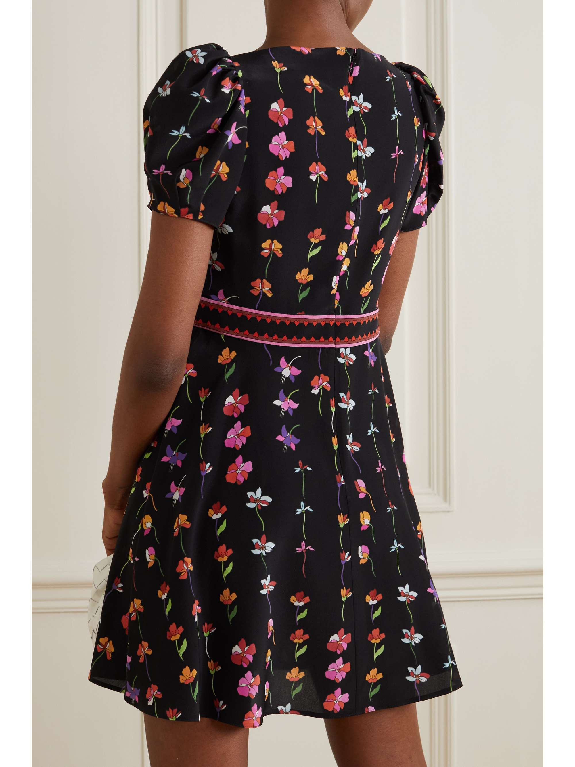 VALENTINO GARAVANI Floral-print wool-blend crepe de chine mini dress