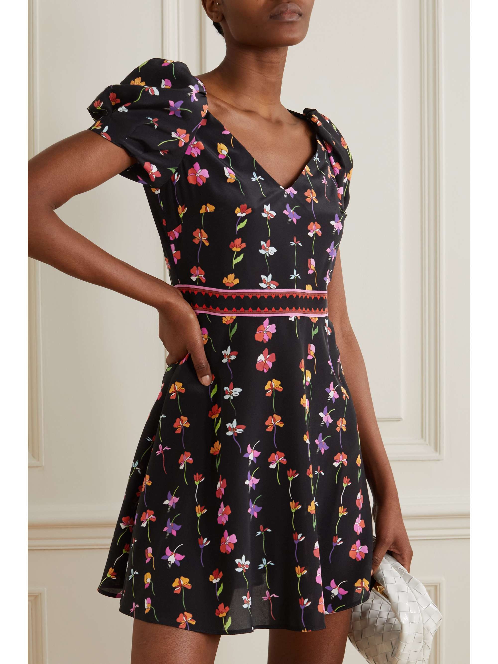 VALENTINO GARAVANI Floral-print wool-blend crepe de chine mini dress