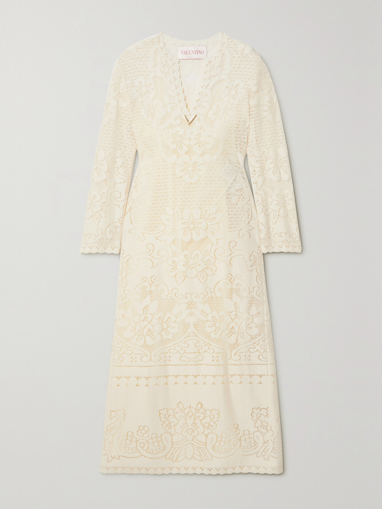 Valentino Garavani - Embellished Crocheted Cotton-blend Maxi Dress - Cream
