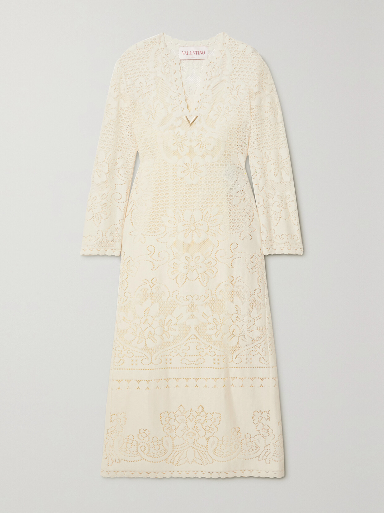 Valentino Embellished Crocheted Cotton-blend Maxi Dress In Cream