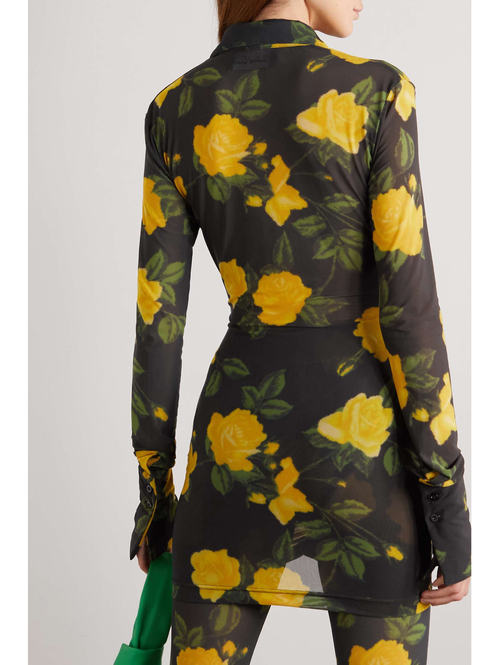 RICHARD QUINN Ruched floral-print stretch-mesh shirt