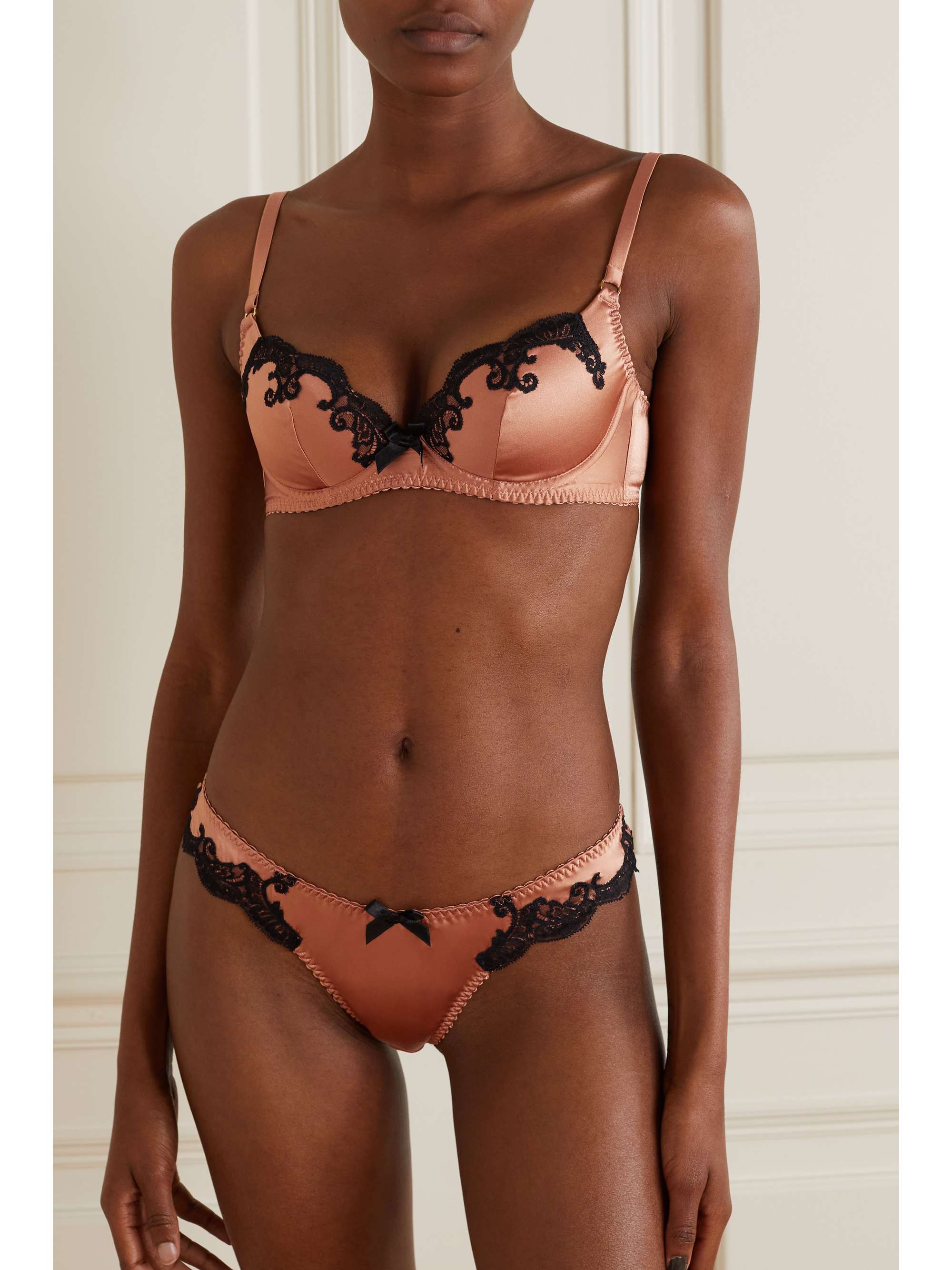 AGENT PROVOCATEUR Molly Leavers lace-trimmed stretch-silk satin briefs