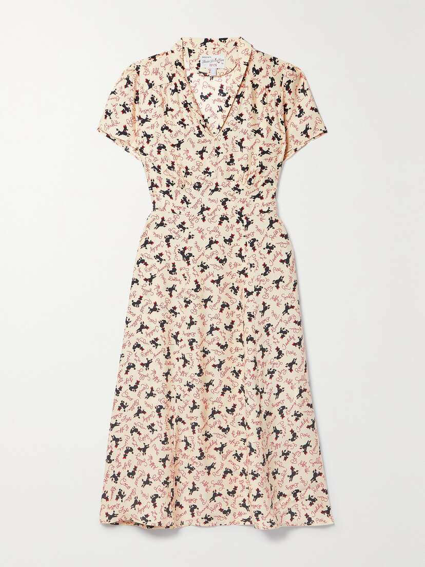 HVN Morgan Printed Silk Crepe De Chine Dress