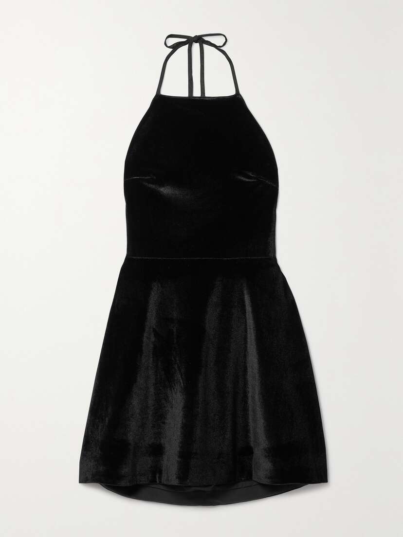 HVN Reece Crystal-embellished Velvet Halterneck Mini Dress