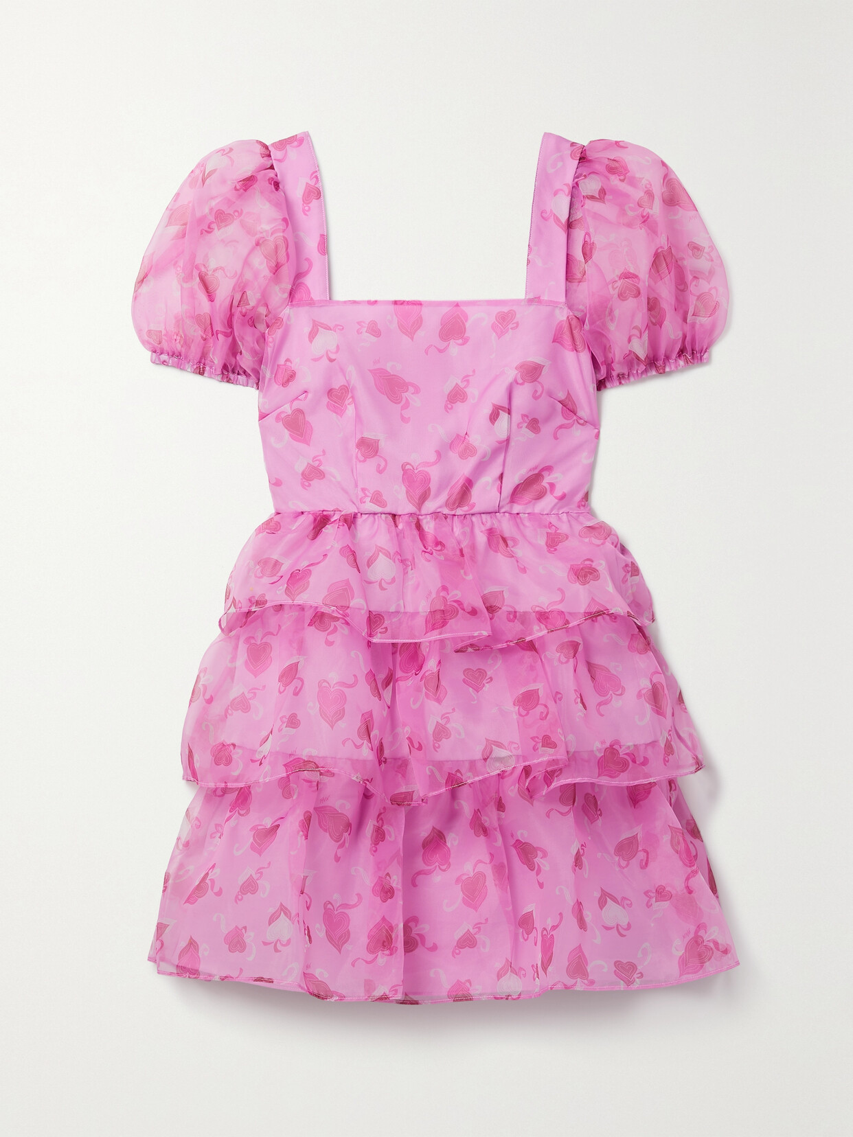 HVN Mimi Tiered Printed Organza Mini Dress - Pink