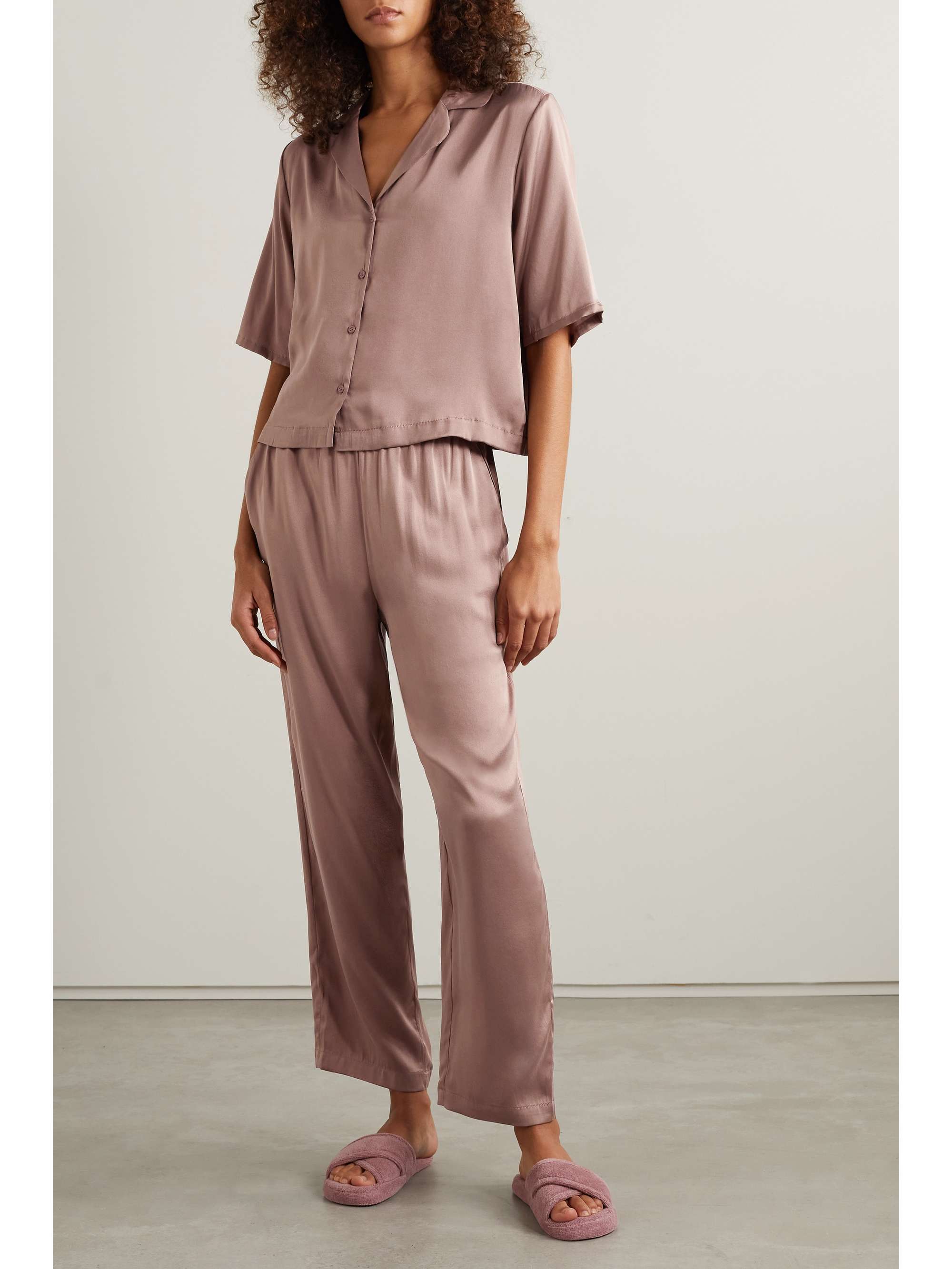 Light brown Tay washed silk-blend satin 
