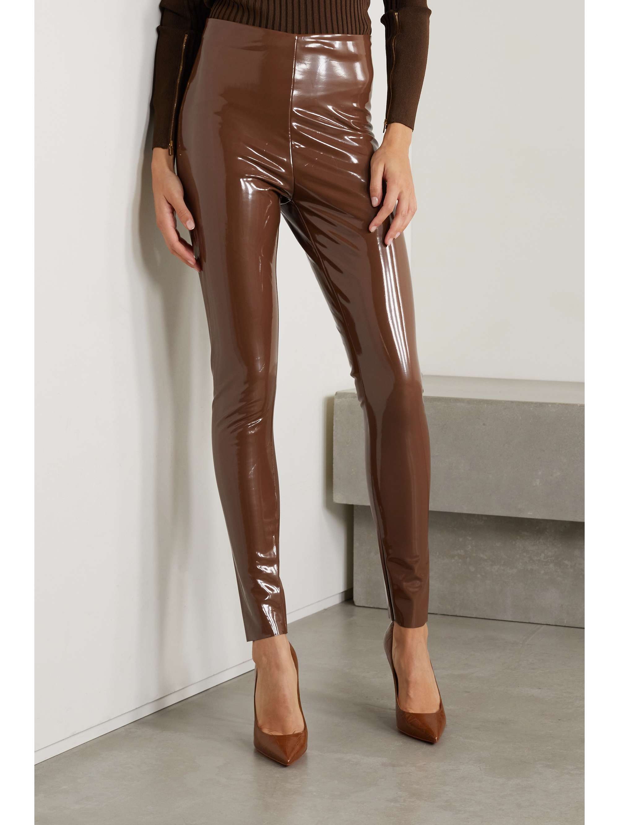 brown vinyl leggings