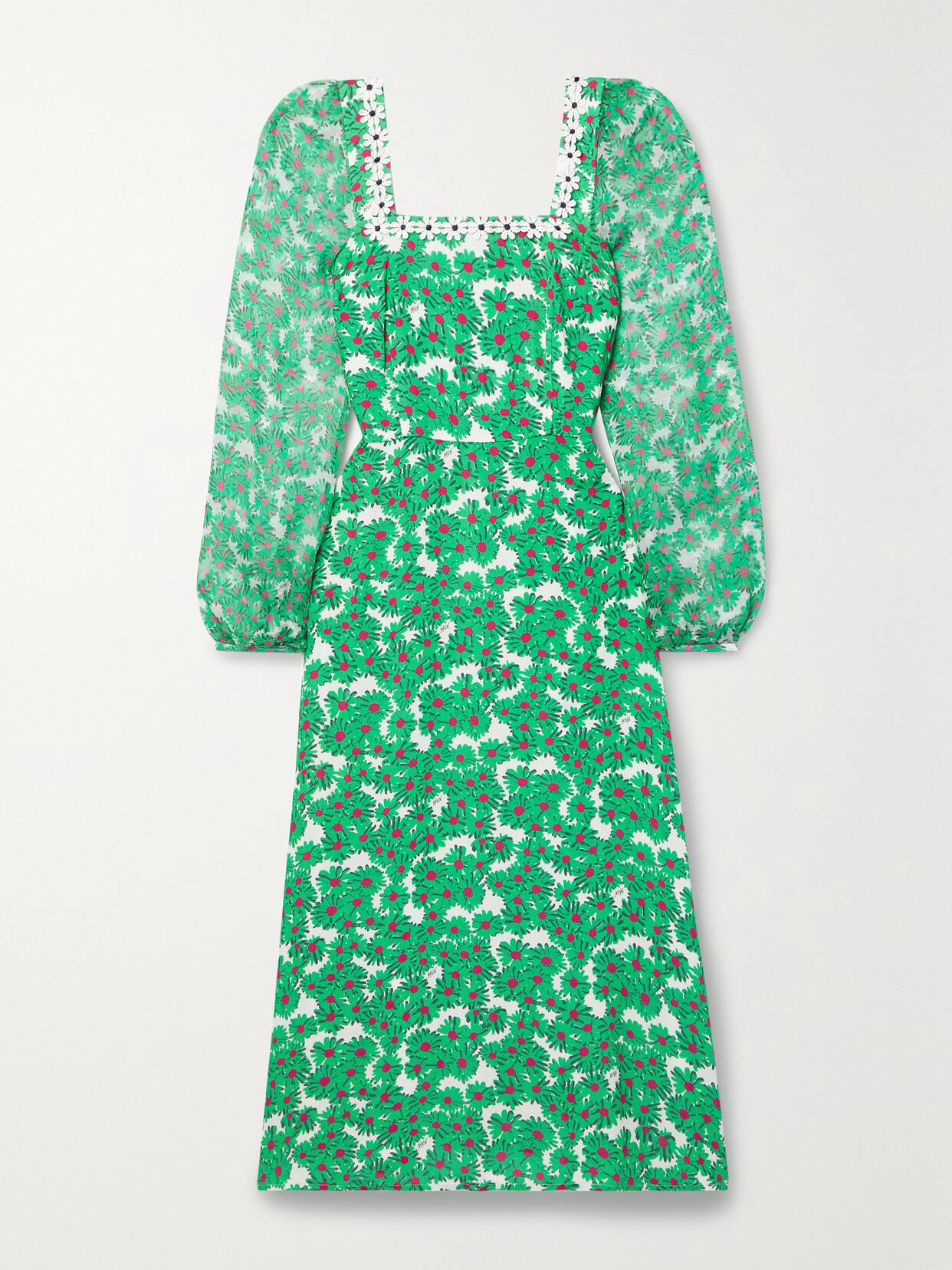 Shop Hvn Matilda Appliquéd Floral-print Voile And Silk-chiffon Midi Dress In Green