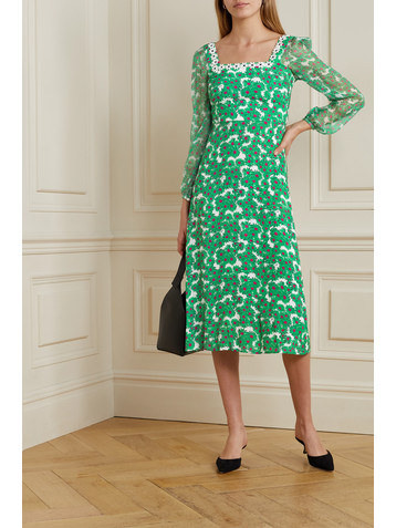 HVN Matilda appliquéd floral-print voile and silk-chiffon midi dress