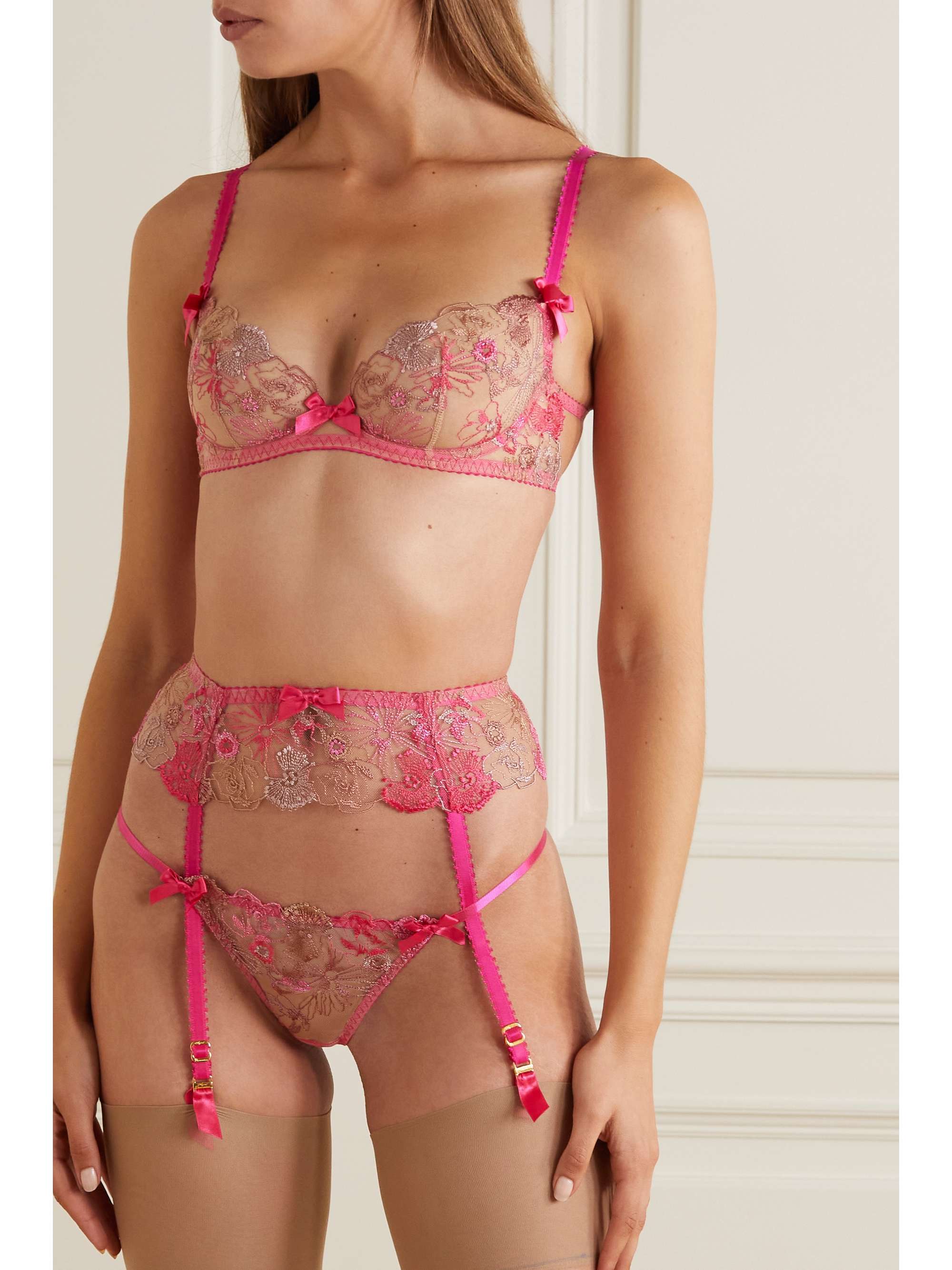 Zuri metallic embroidered tulle suspender belt