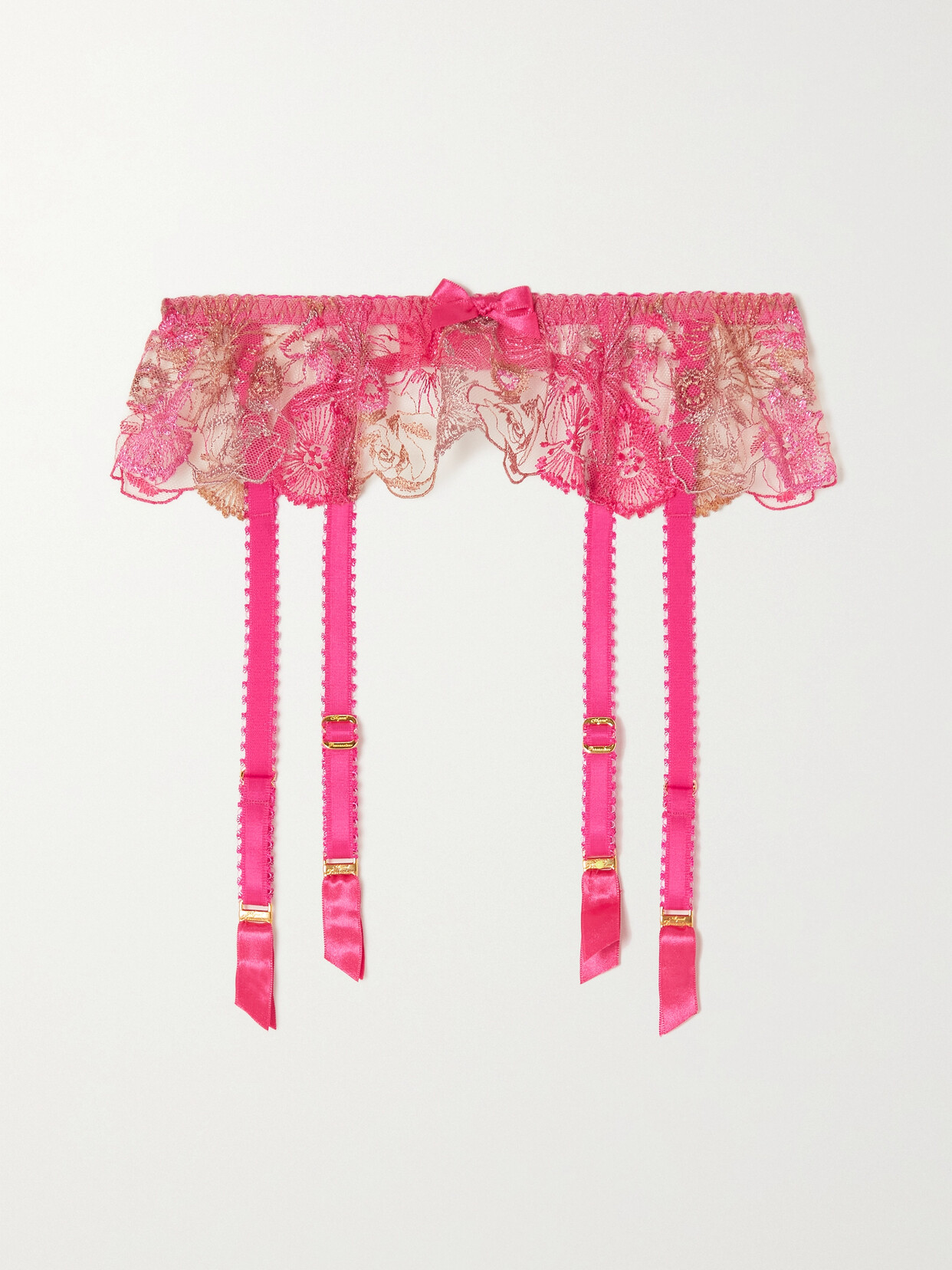 Agent Provocateur Zuri Metallic Embroidered Tulle Suspender Belt In Pink