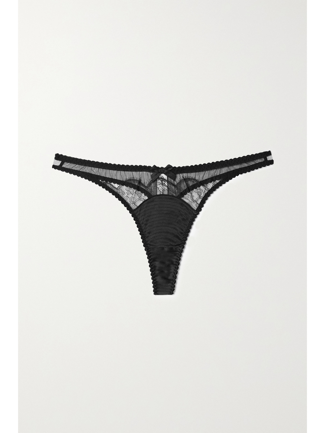 Agent Provocateur Helene Leavers Lace-trimmed Silk-blend Satin And Tulle Thong - Black