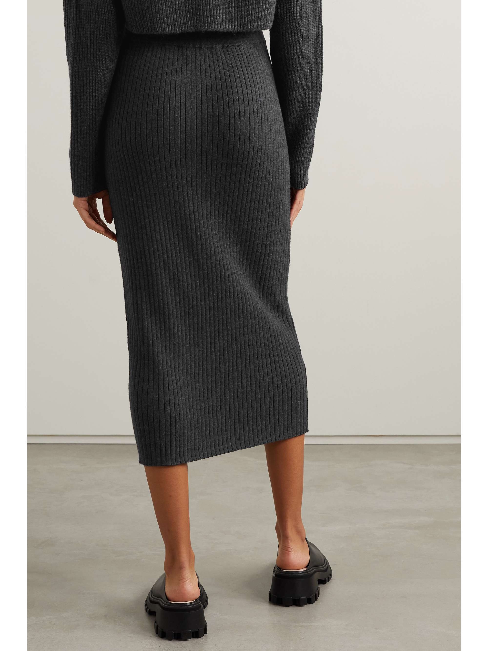 SKIN Morgan ribbed cotton-blend midi skirt