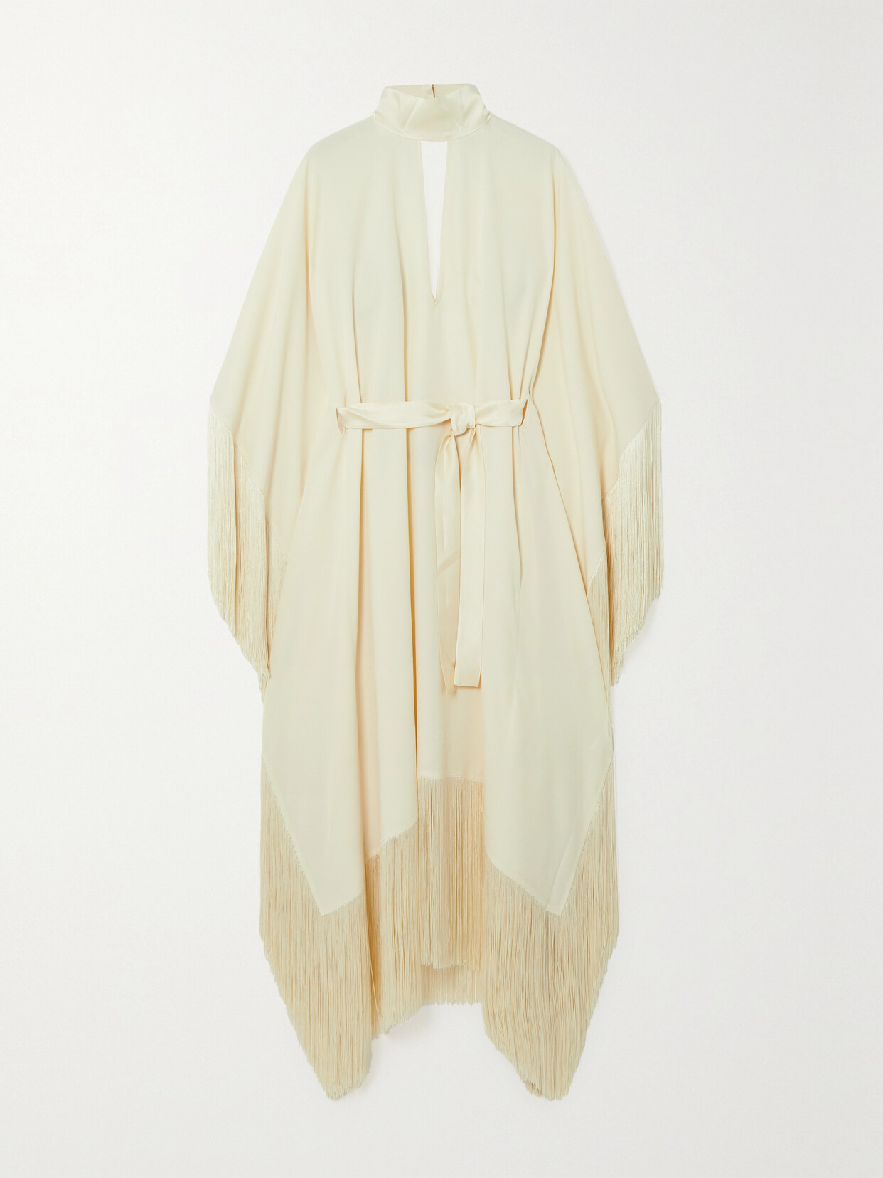 Taller Marmo Mrs. Hall Open-back Fringed Crepe Kaftan In Ivory