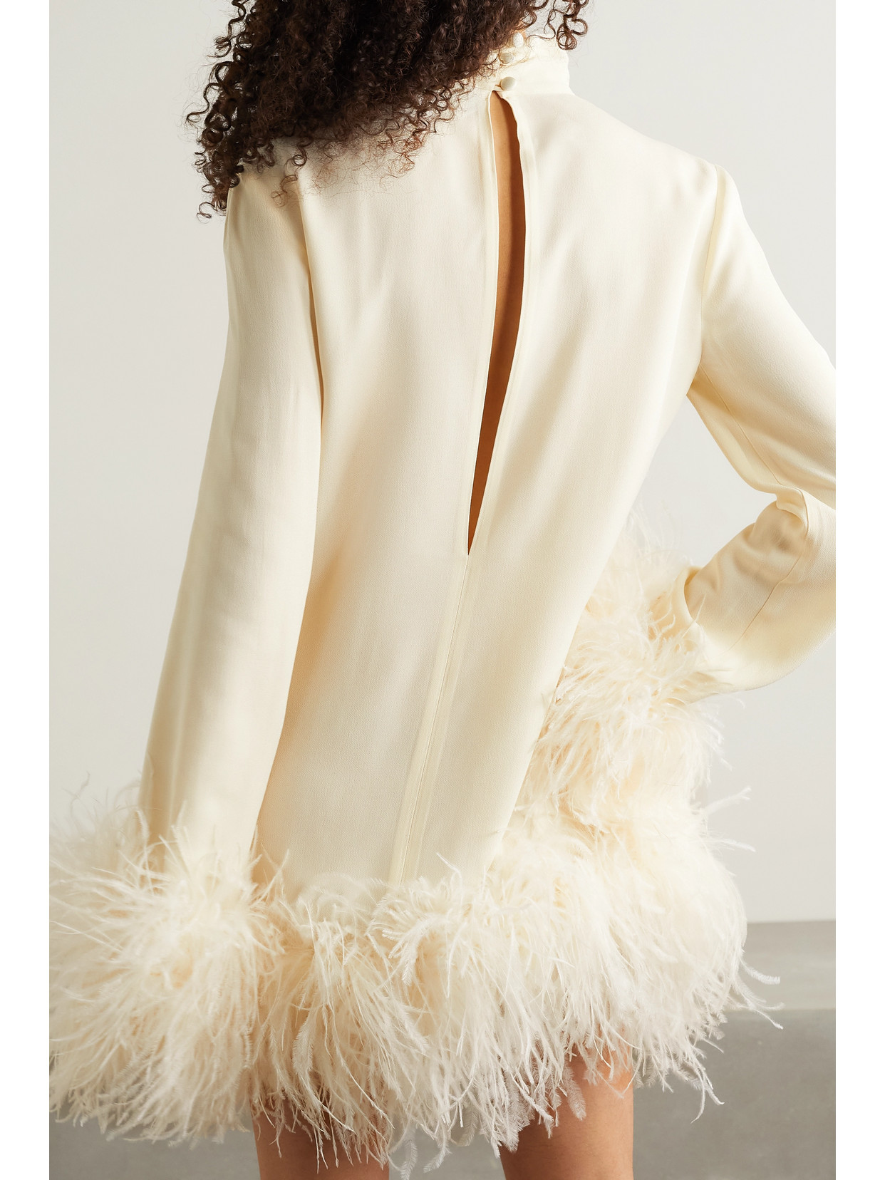 Taller Marmo Gina Feather-trimmed Crepe Mini Dress In Ivory