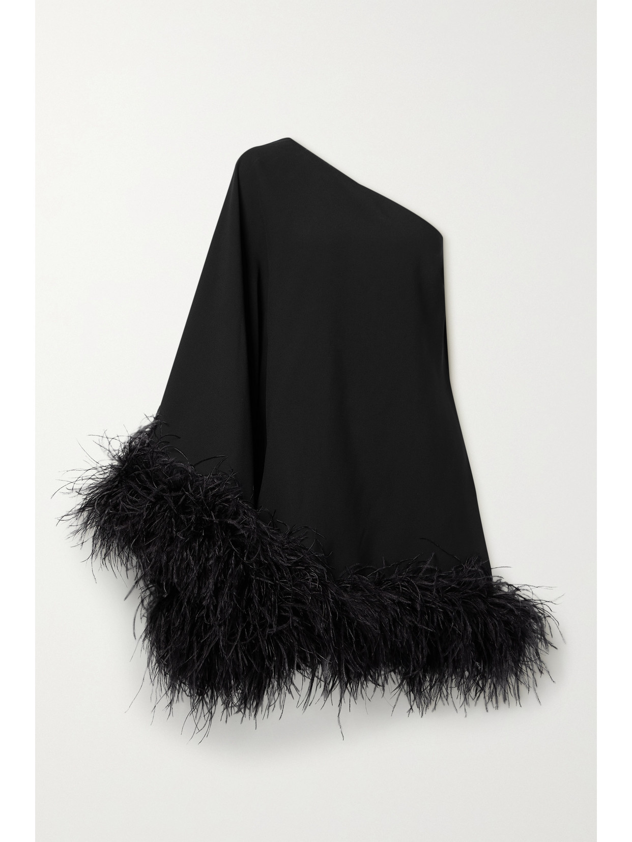 Taller Marmo Piccolo Ubud One-sleeve Feather-trimmed Crepe Mini Dress In Black
