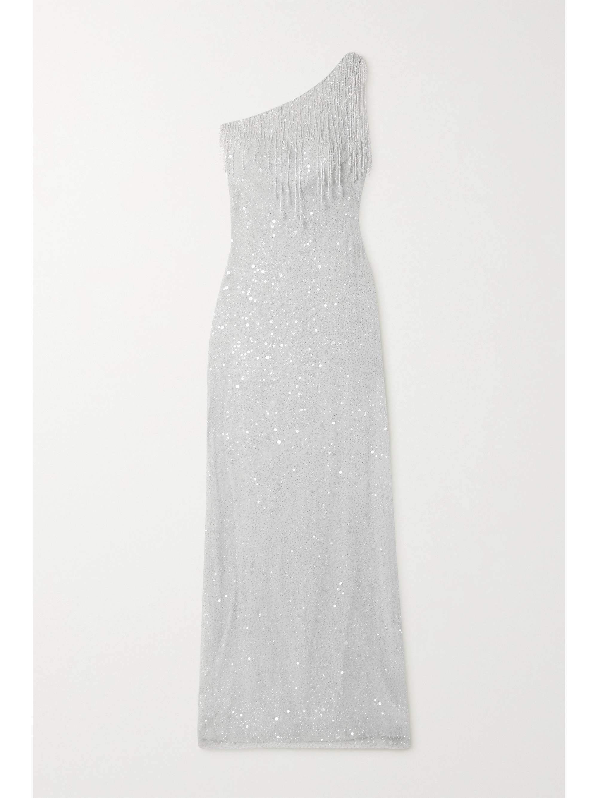 Silver + James Bond fringed one-shoulder embellished tulle gown | JENNY ...