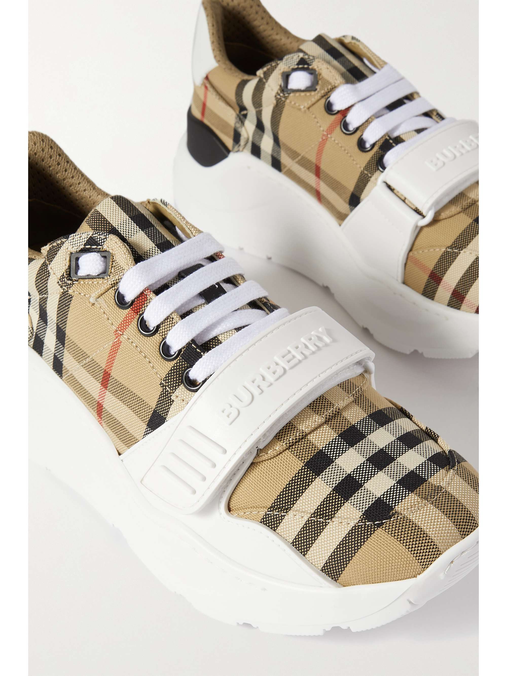 BURBERRY Leather-trimmed checked canvas sneakers