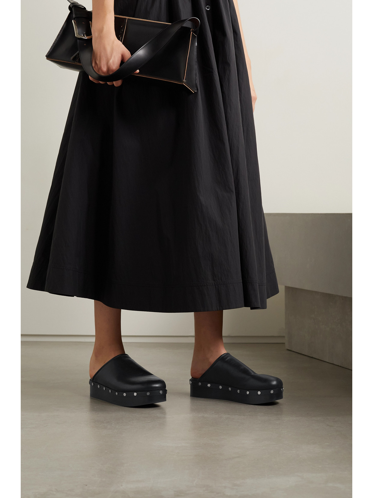 Studded Platform Leather Clogs