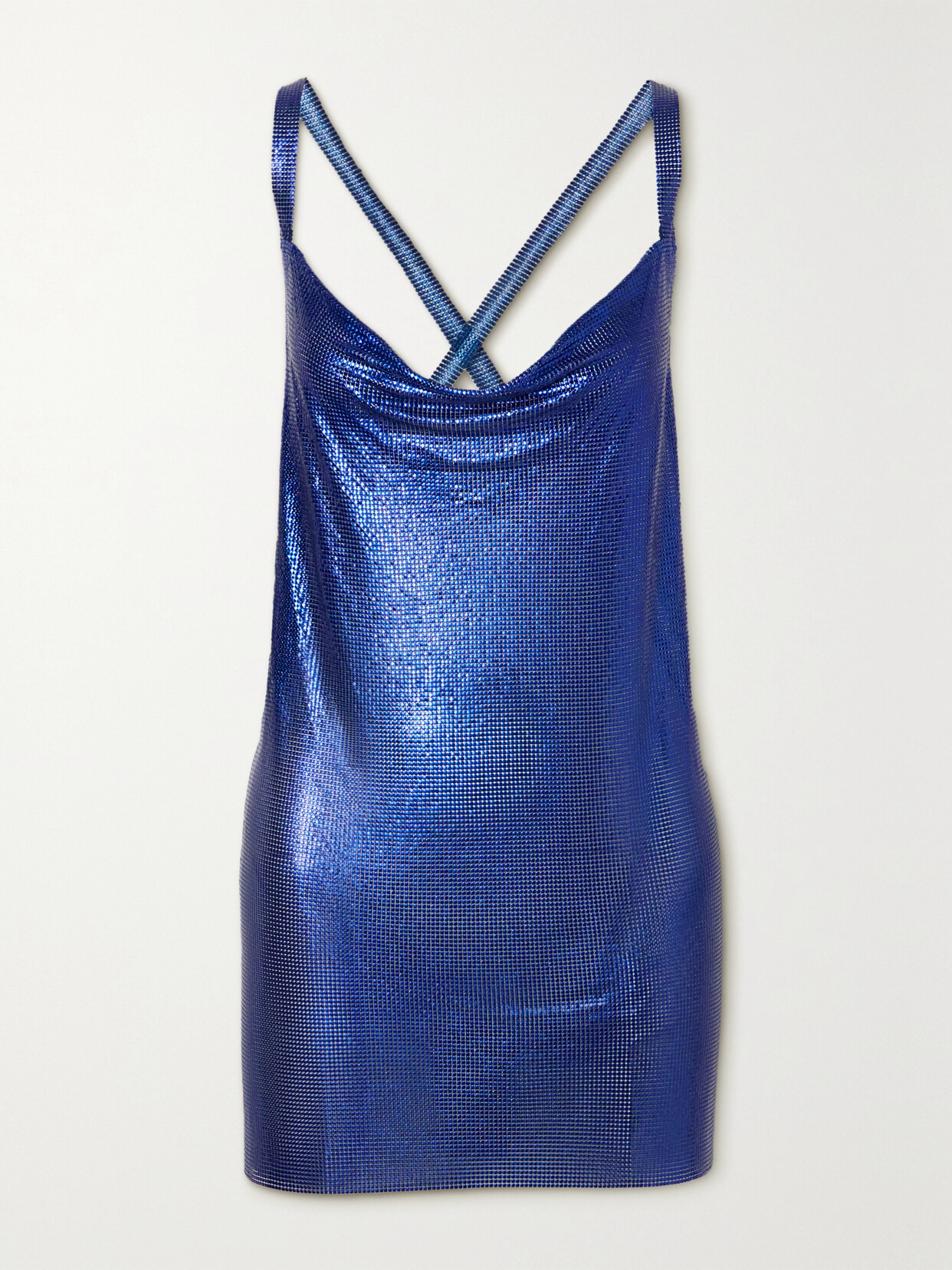 Fannie Schiavoni Hailey Draped Chainmail Mini Dress In Blue