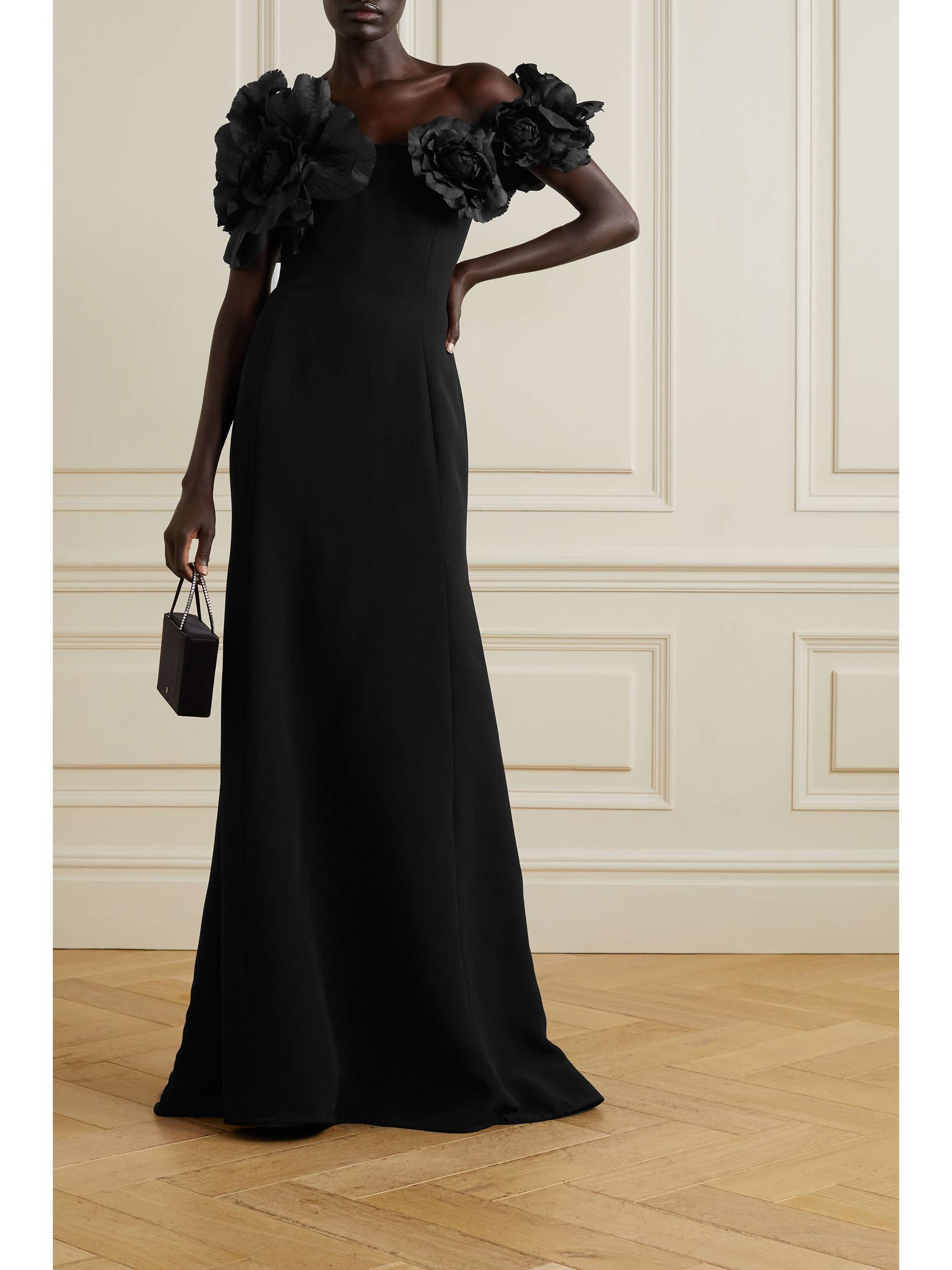 Black Strapless taffeta-trimmed cady 
