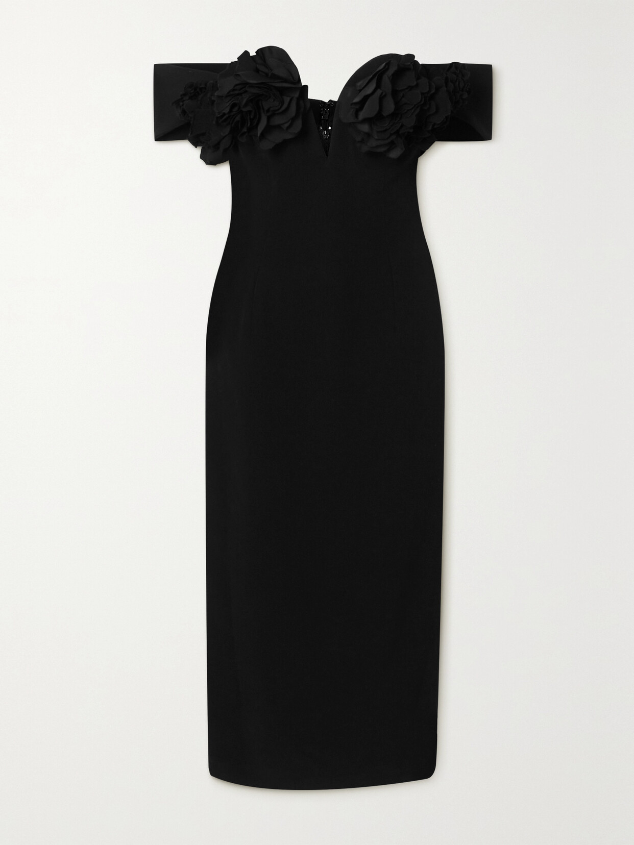 Oscar de la Renta Off-the-shoulder Taffeta-trimmed Cady Midi Dress - Black