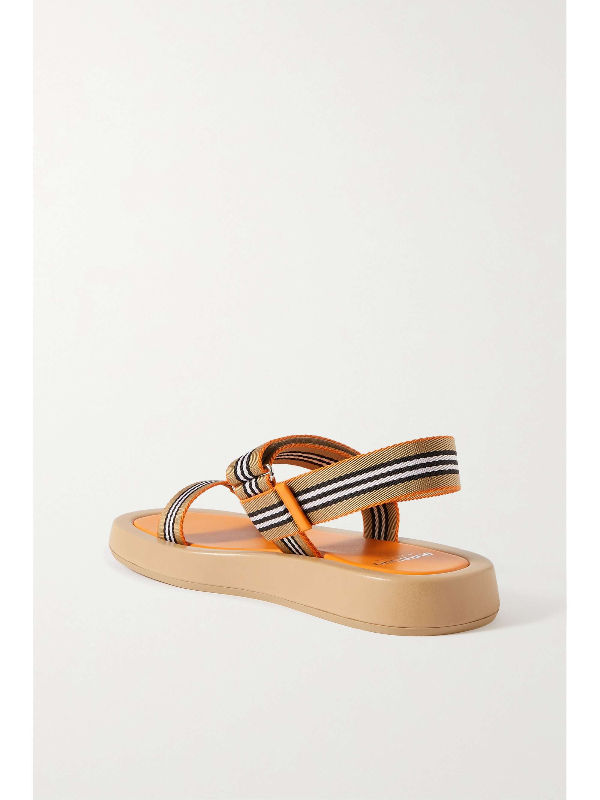 BURBERRY Leather-trimmed striped canvas slingback sandals