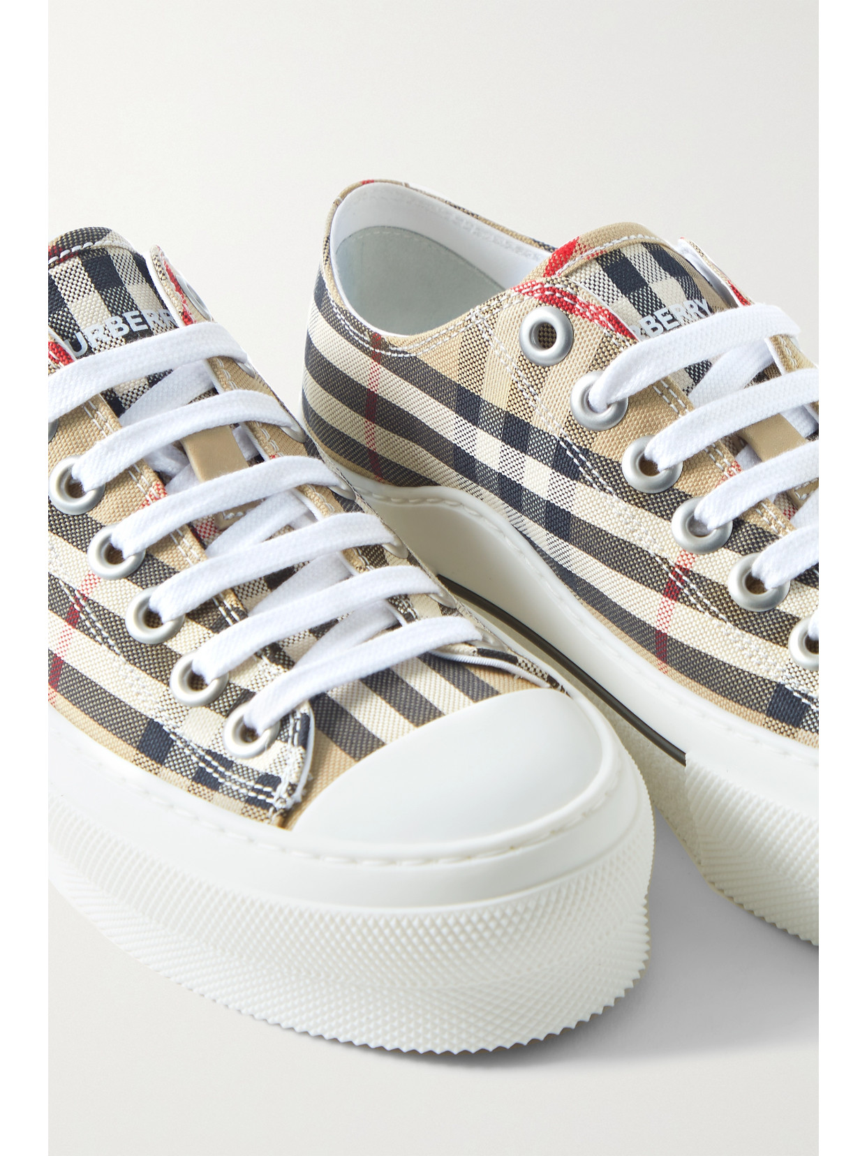 Shop Burberry Checked Canvas Sneakers In Neutrals