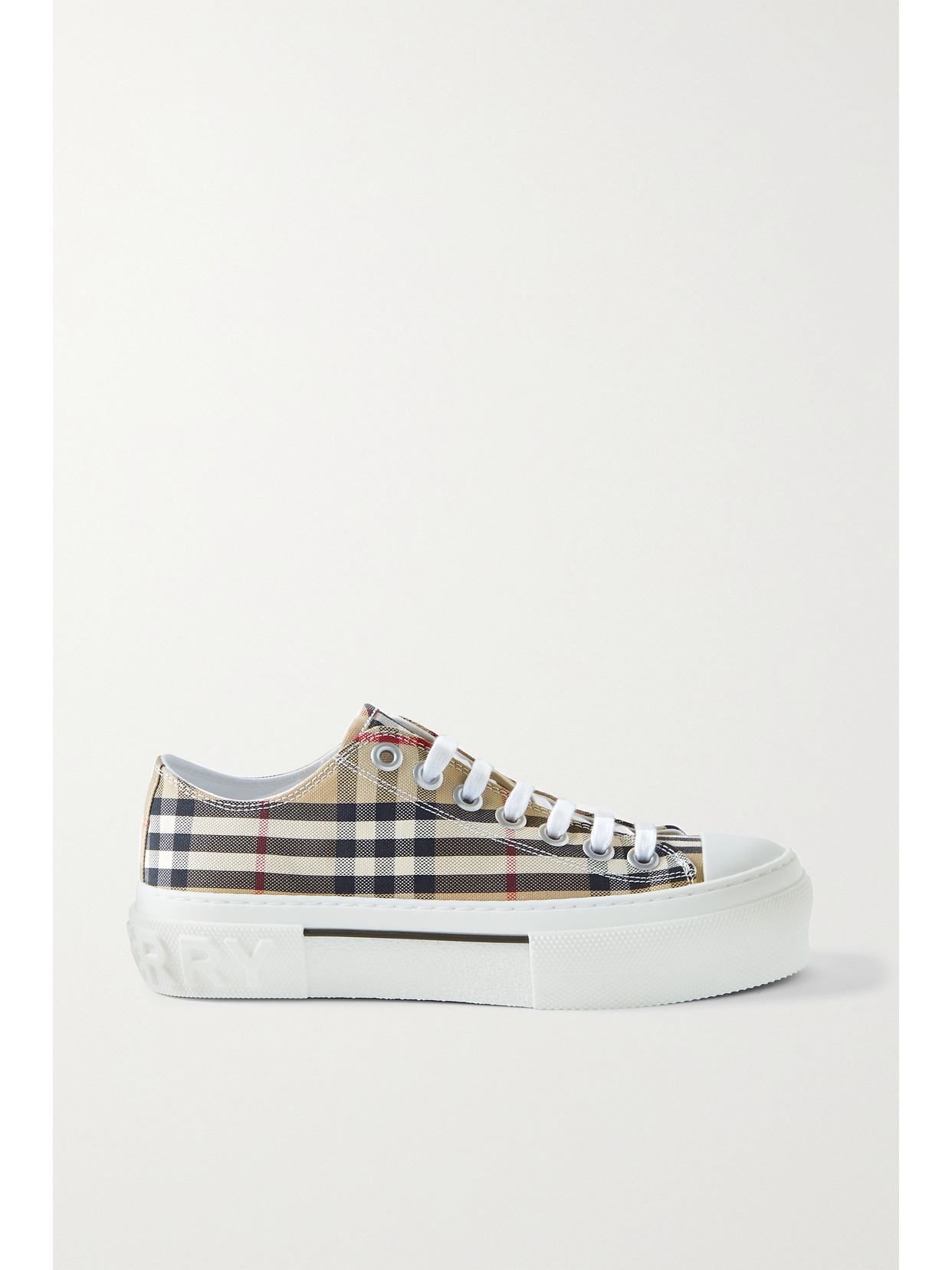 Burberry 20mm Jack Check Cotton Canvas Sneakers In Beige