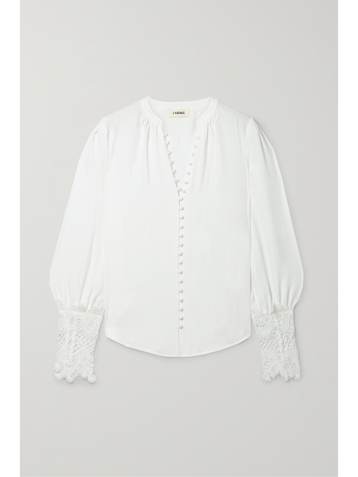 L'agence Ava Lace Cuff Button-up Blouse In Ivory