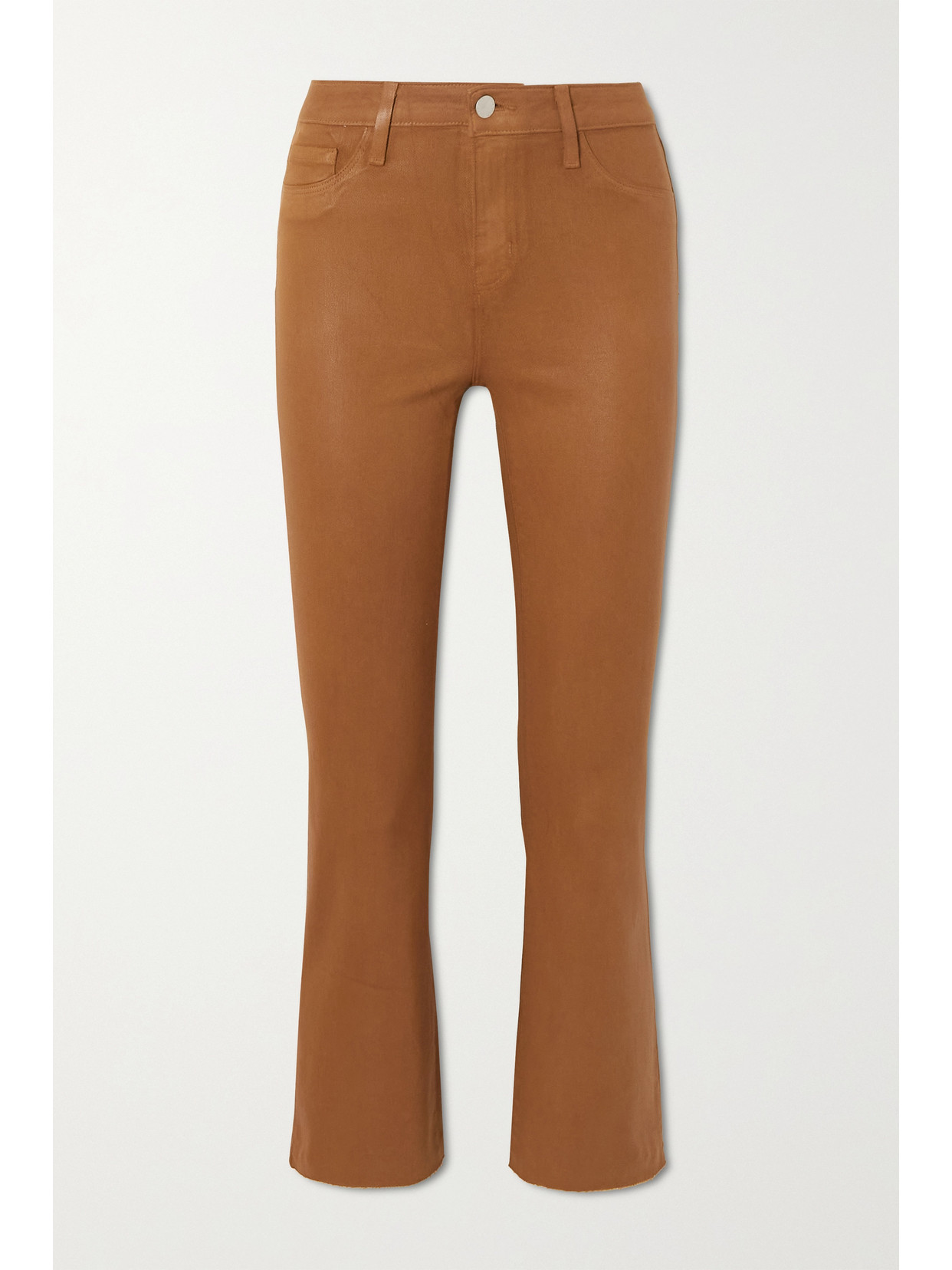 L Agence L'agence Kendra High Rise Cropped Flared Jeans In Noir Coated In Brown