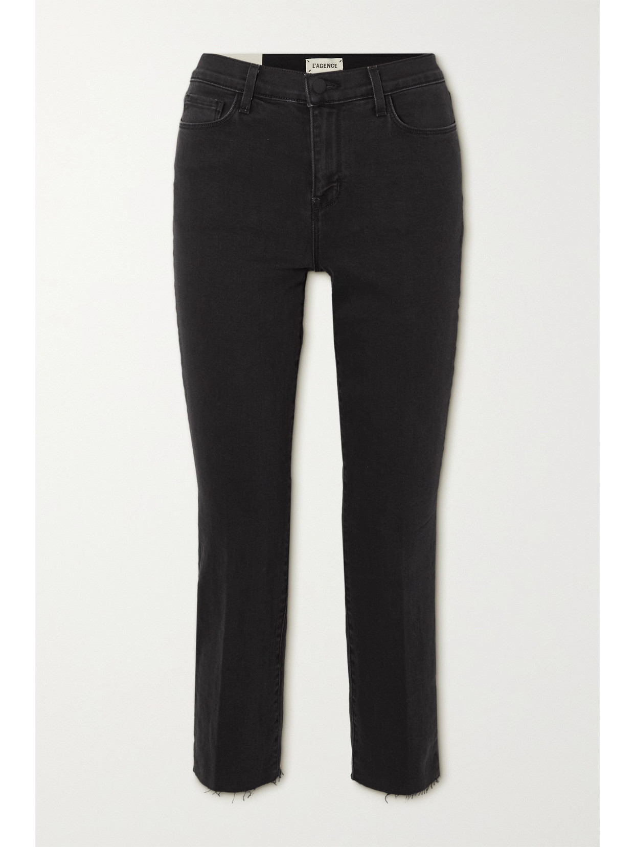 Shop L Agence Sada Frayed Cropped High-rise Slim-leg Jeans In Black