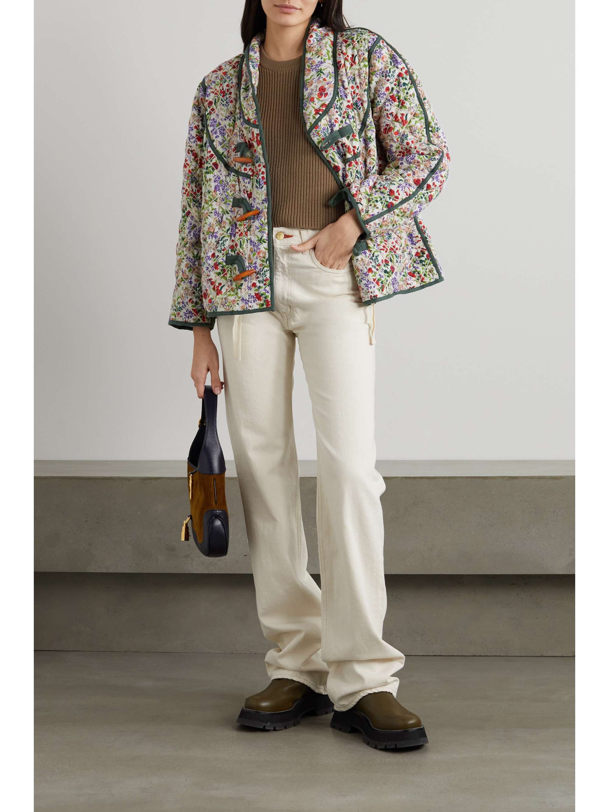 THE GREAT. Reversible distressed quilted floralprint cotton and