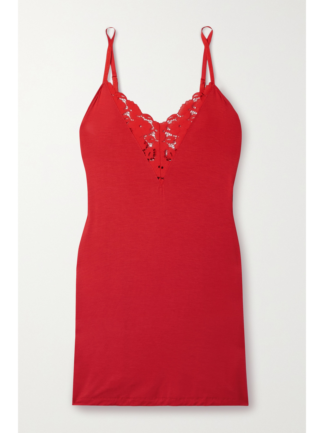 Eberjey Naya Lace-trimmed Stretch-modal Chemise In Red