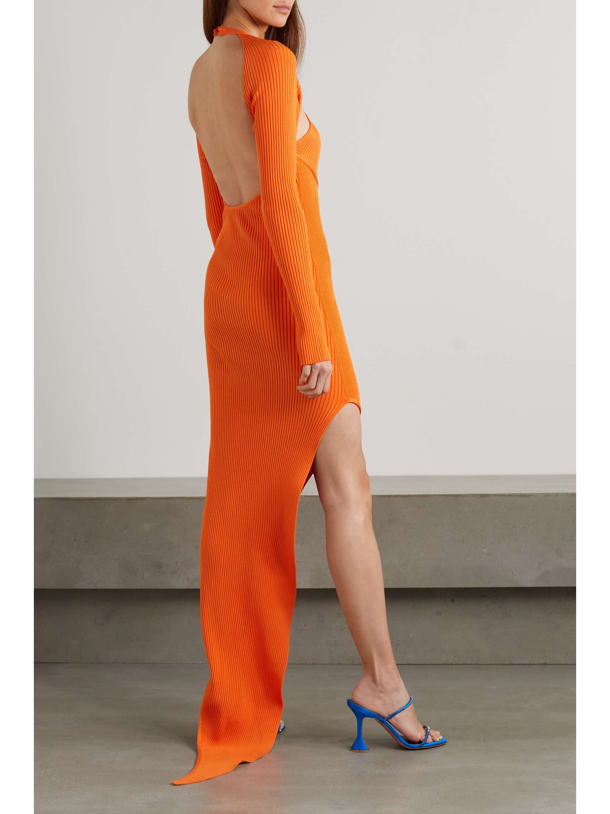 Orange Asymmetric cutout ribbed stretch-knit dress | DAVID KOMA | NET-A-PORTER